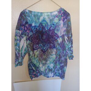 Vintage Fashion Bug Tie Dye Studded 3/4 Sleeve Top Size XL